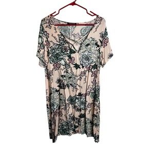 jeuvre womens short sleeve floral pink shirt dress size XL extra large